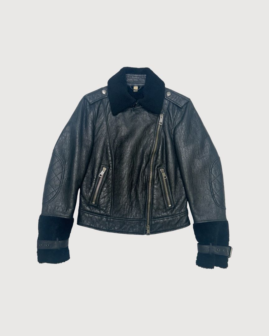 Black Burberry shearling jacket, 10
