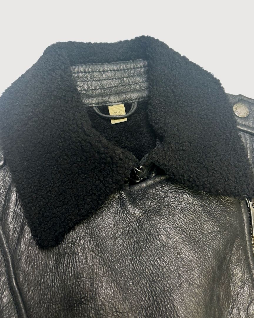 Black Burberry shearling jacket, 10