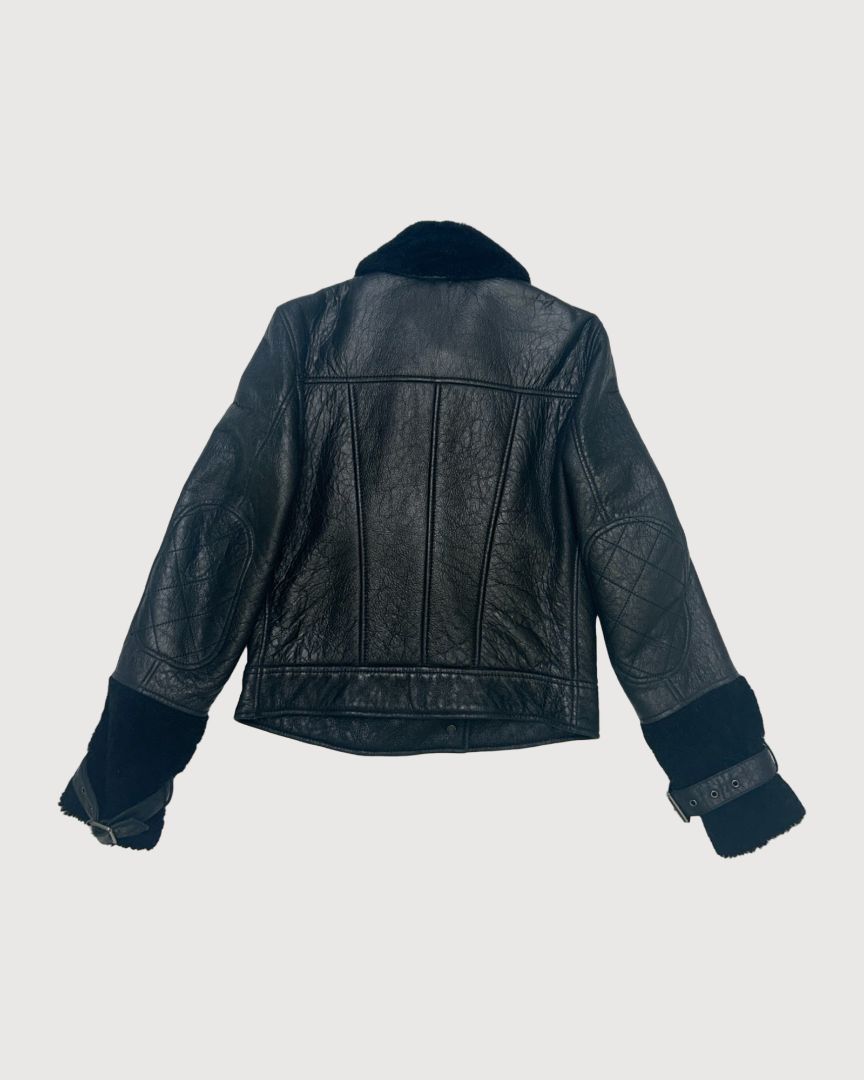 Black Burberry shearling jacket, 10