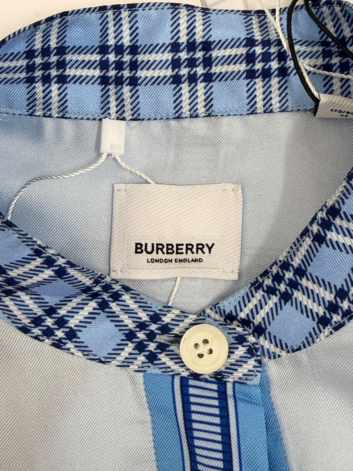 Burberry Monument Printed Satin Shirt Dress Blue 8