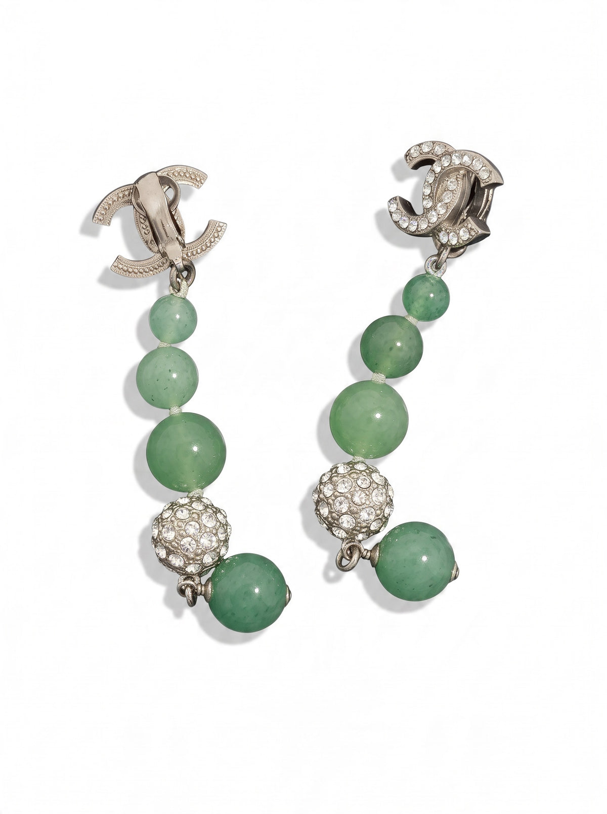 Chanel CC Crystal/ Jade Drop Earrings Green