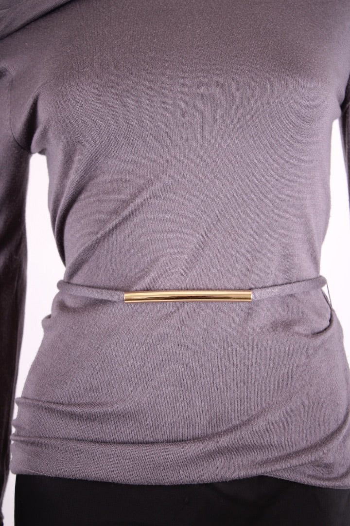 Gucci L/S Fine Knit Belted Jumper Grey S