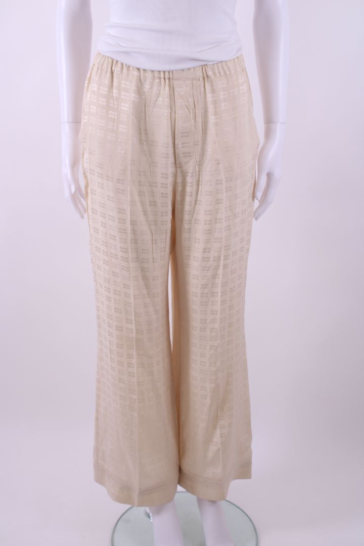 Miu Miu Logo Print Trousers Cream