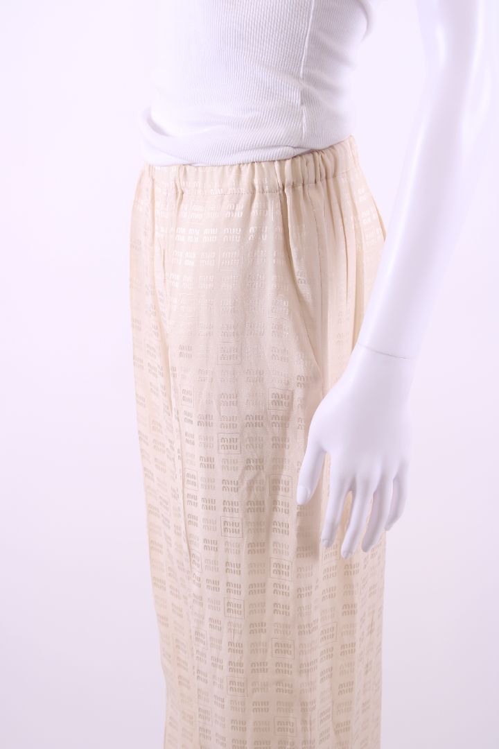Miu Miu Logo Print Trousers Cream