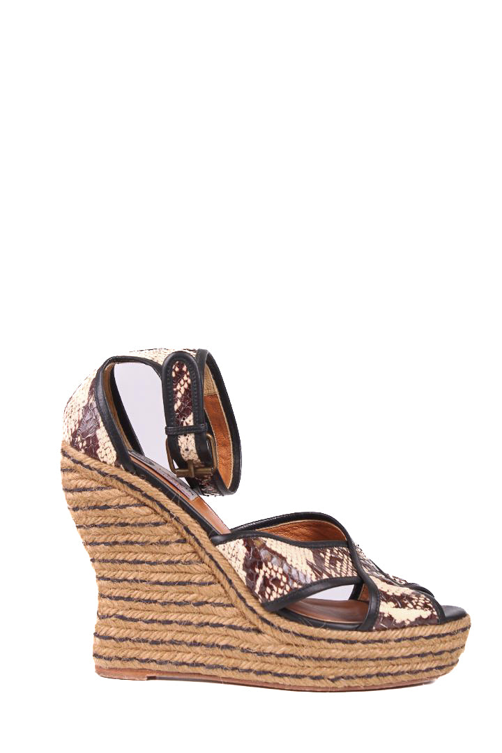 Lanvin Python Leather Espadrile wedges brown/cream 39