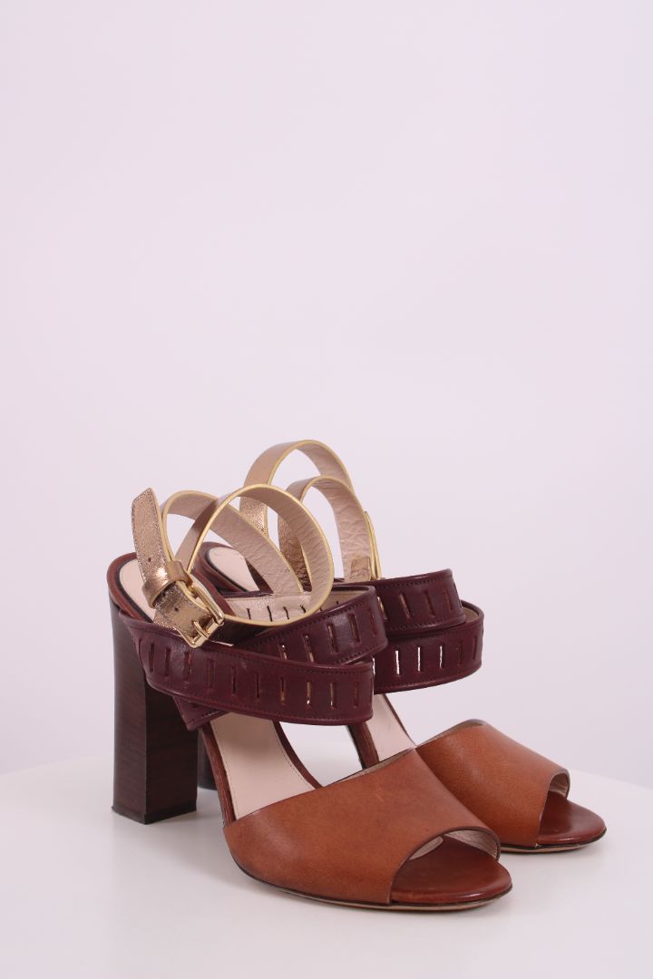 Etro Block Heels Tan/ Burgundy 37