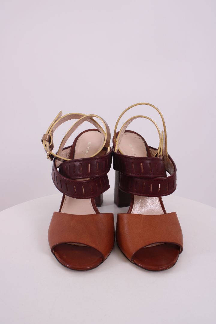 Etro Block Heels Tan/ Burgundy 37