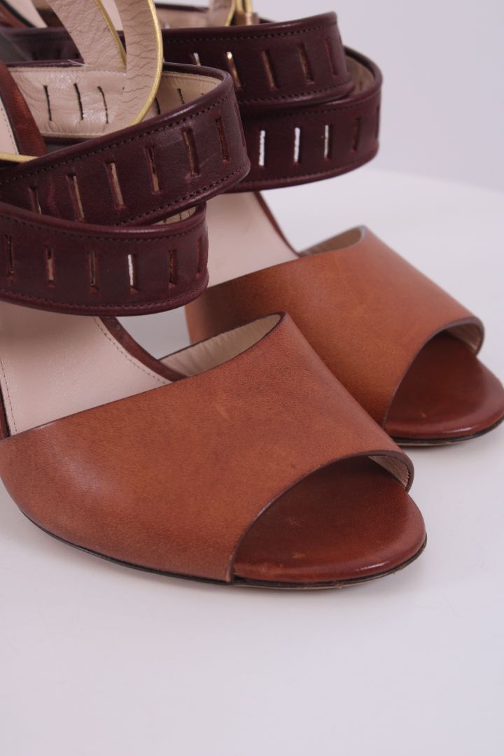 Etro Block Heels Tan/ Burgundy 37