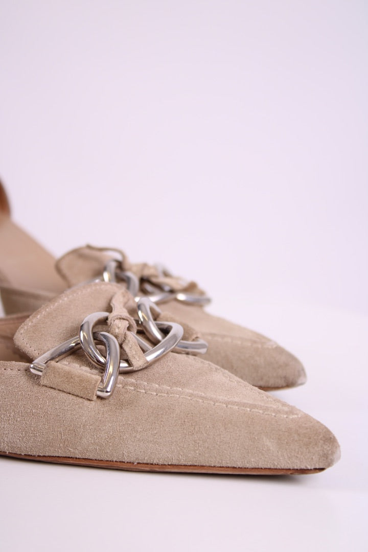 Prada Suede Pointed Kitten Heels Beige 39.5