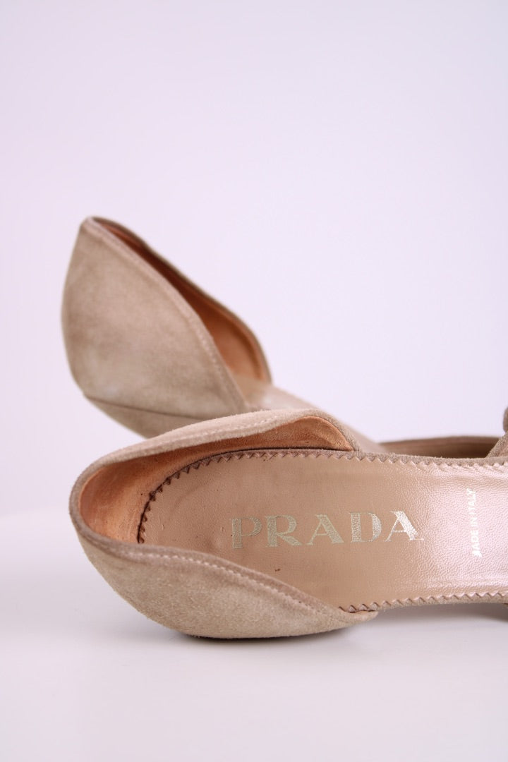 Prada Suede Pointed Kitten Heels Beige 39.5