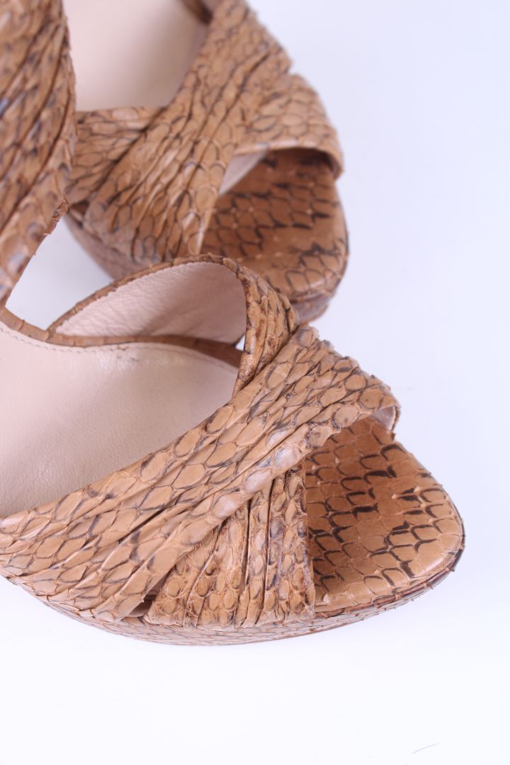 Prada Python cross strap platform heels Brown 38.5