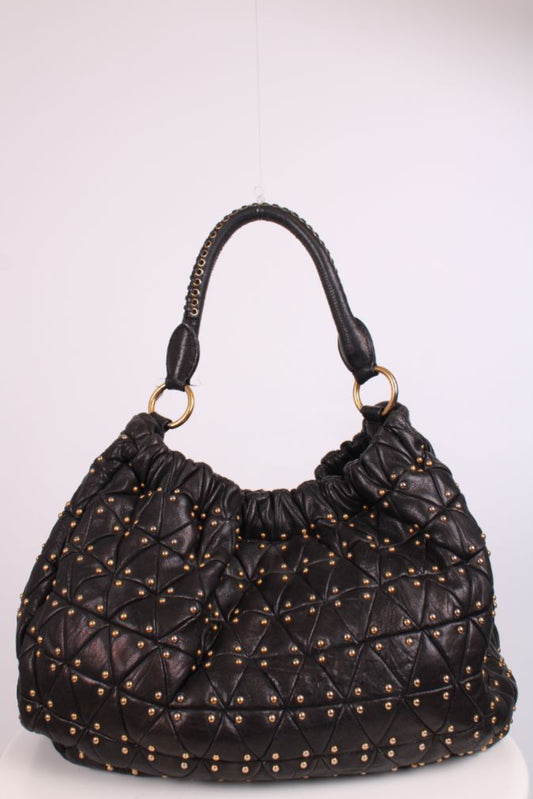 Miu Miu Matalesse Leather Studded Hobo bag Black Large