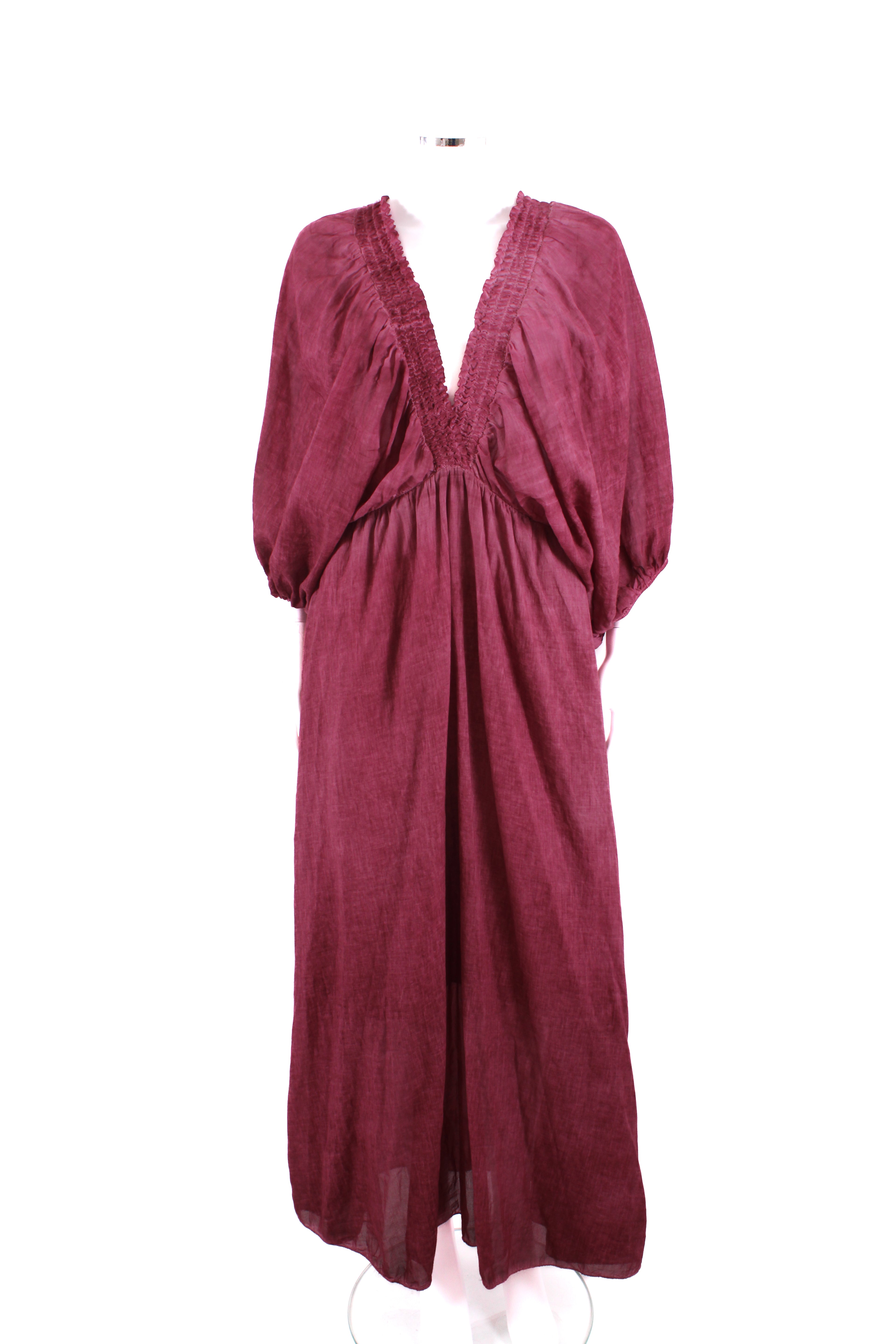 O mai S/S Puff Sleeve Dress Burgundy S