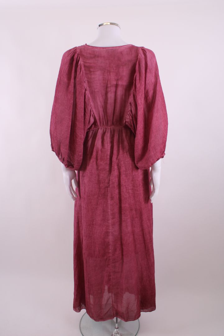 O mai S/S Puff Sleeve Dress Burgundy S