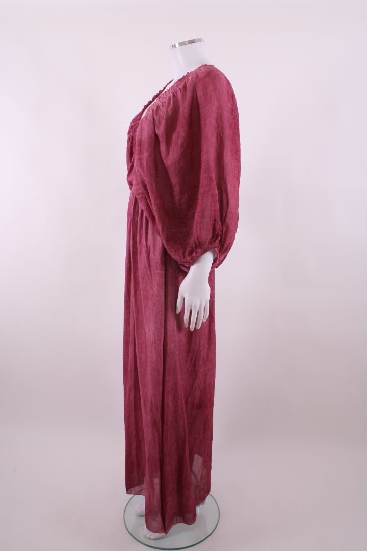 O mai S/S Puff Sleeve Dress Burgundy S