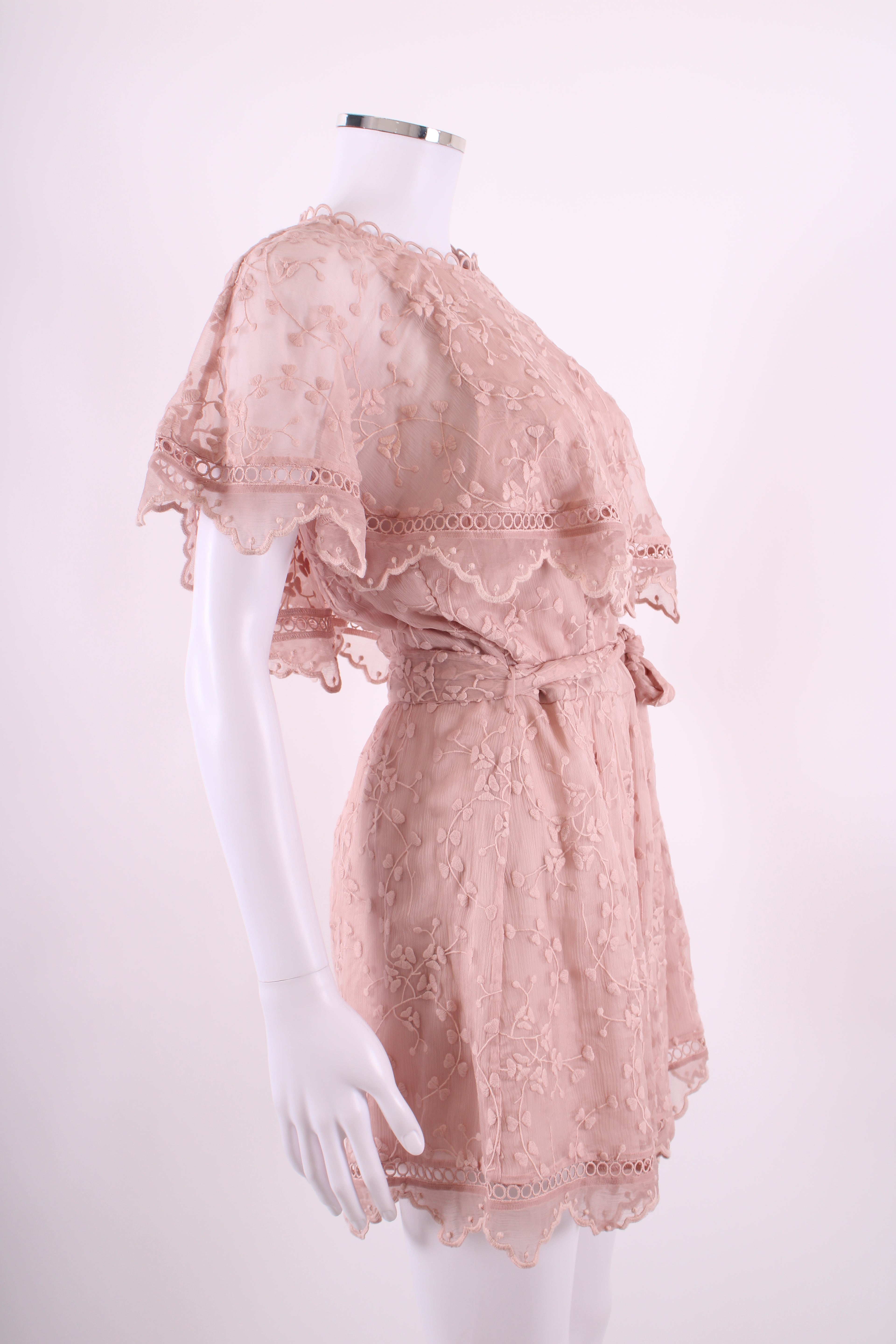 Zimmermann One Shoulder Ruffle Playsuit Blush Pink 14