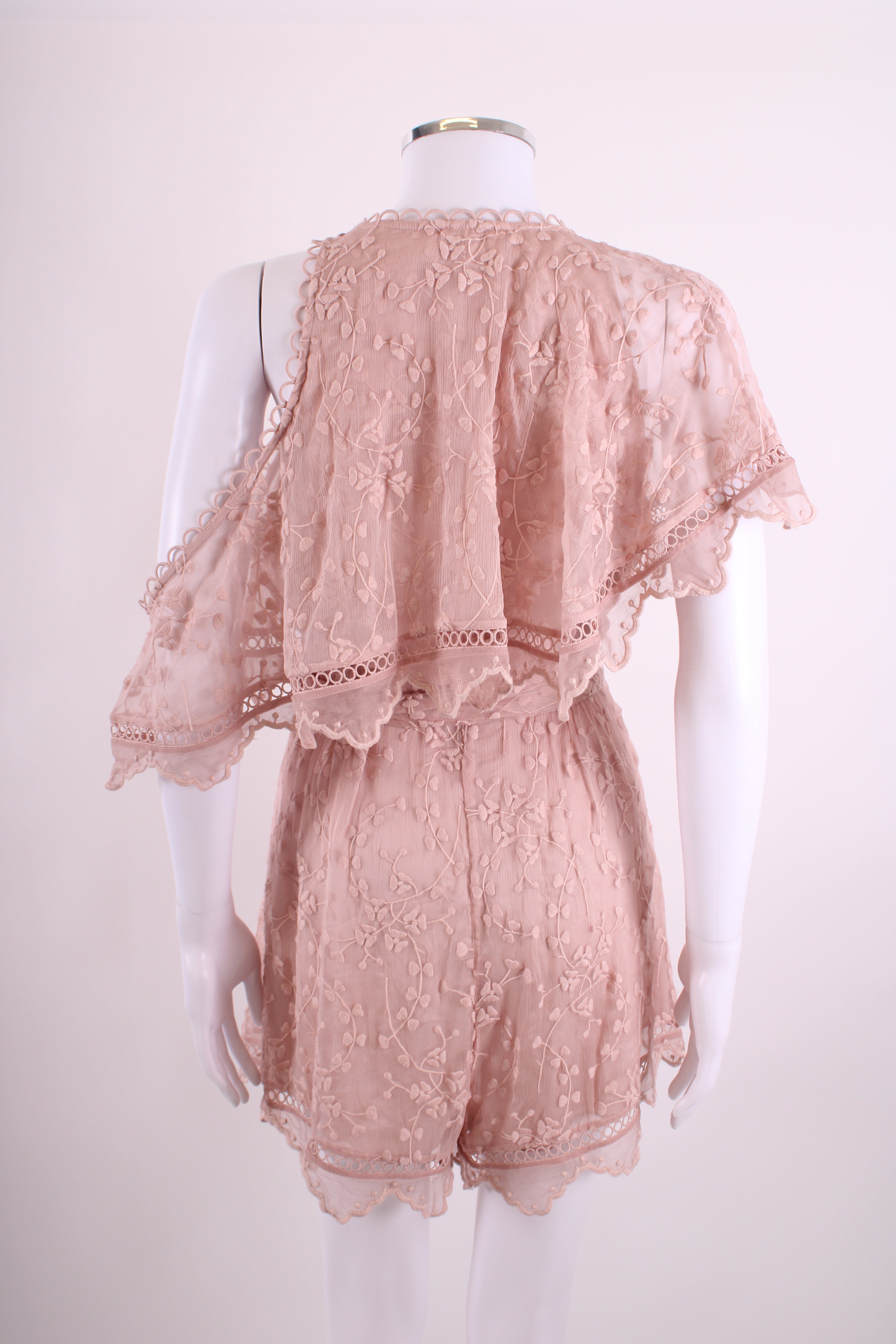Zimmermann One Shoulder Ruffle Playsuit Blush Pink 14