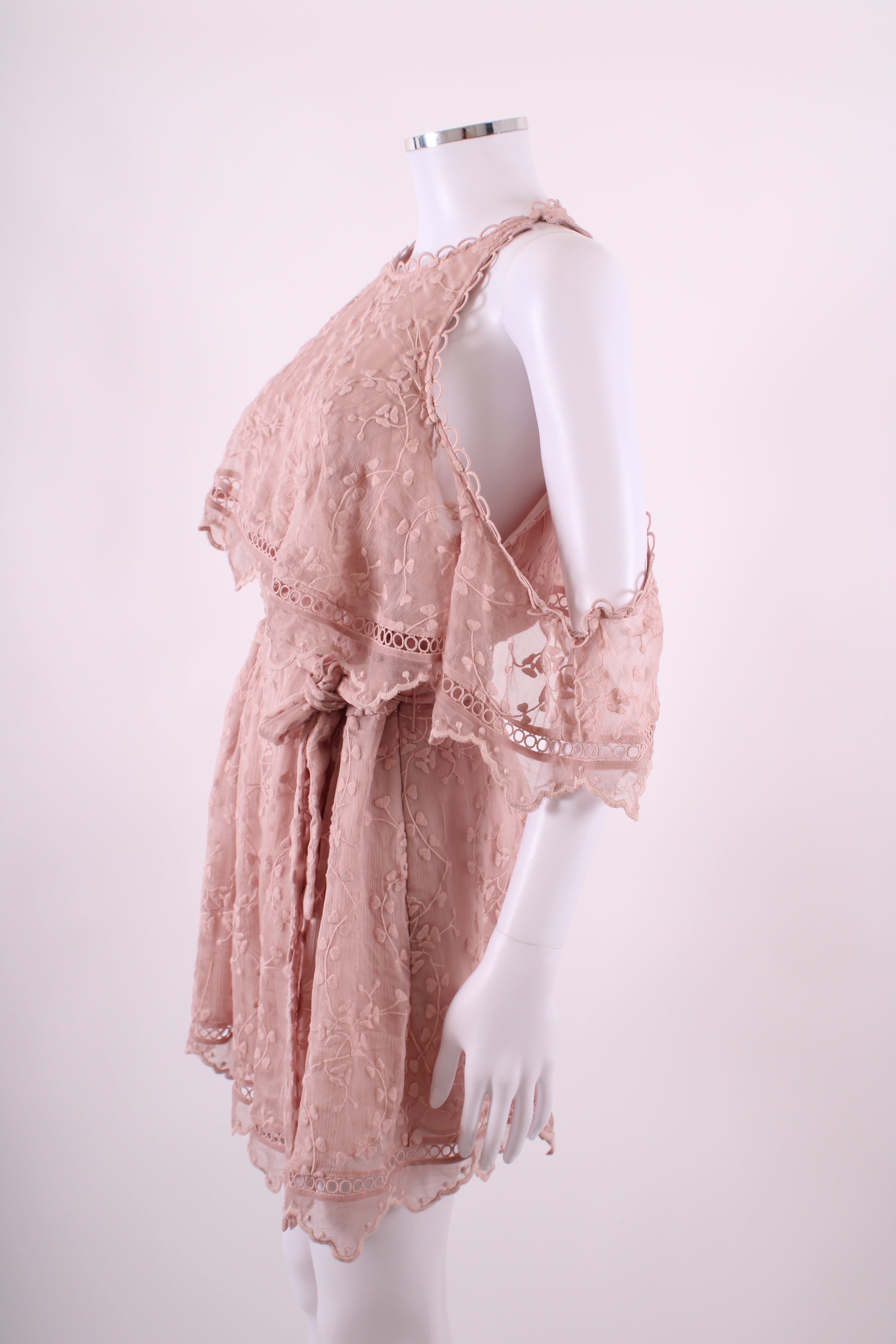 Zimmermann One Shoulder Ruffle Playsuit Blush Pink 14