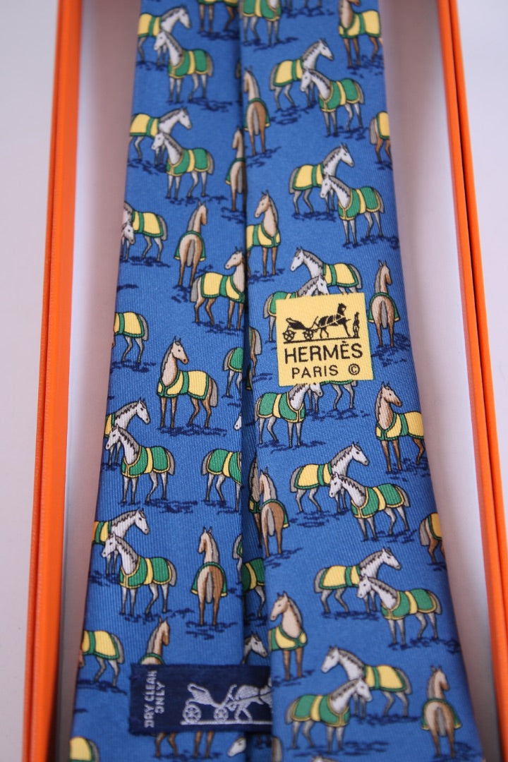 Hermes Horses Tie Blue L