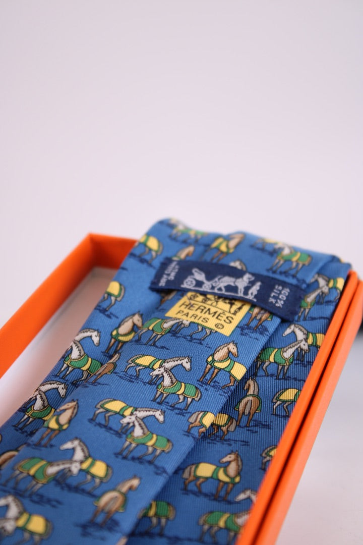 Hermes Horses Tie Blue L