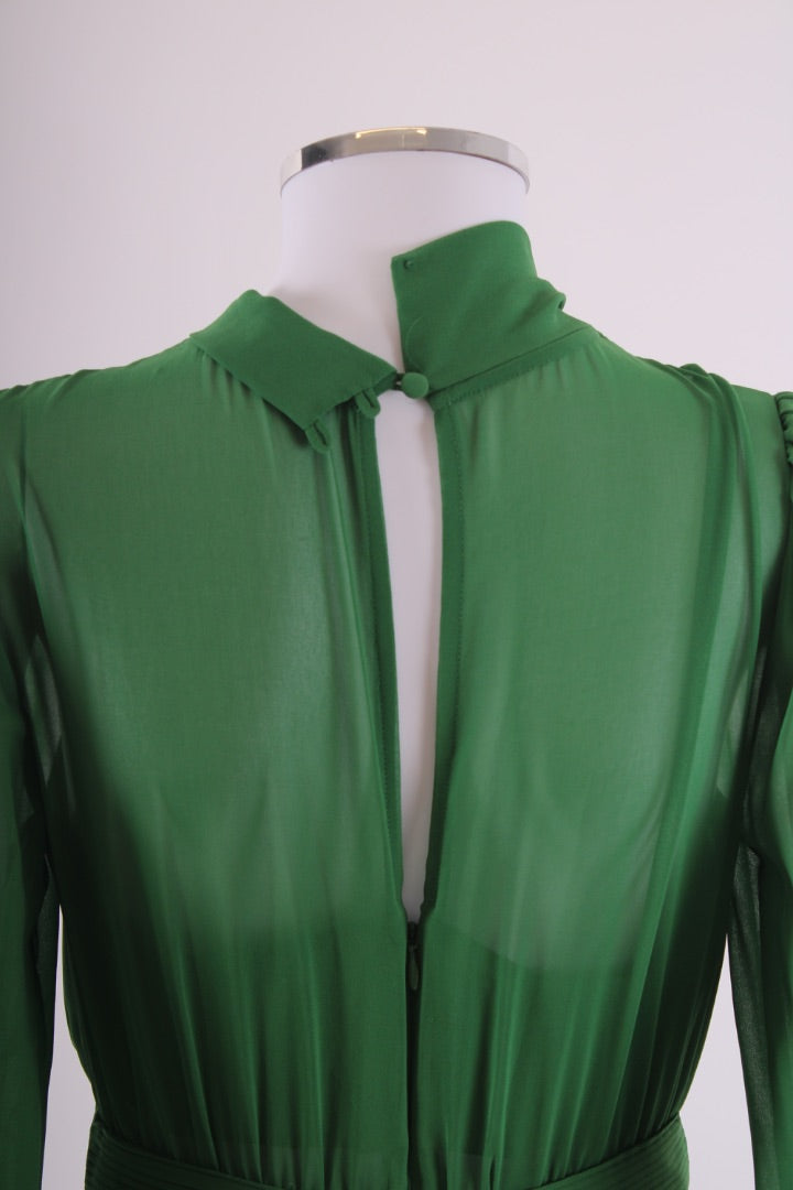 Self Portrait L/S Lace Trim Dress Green 8