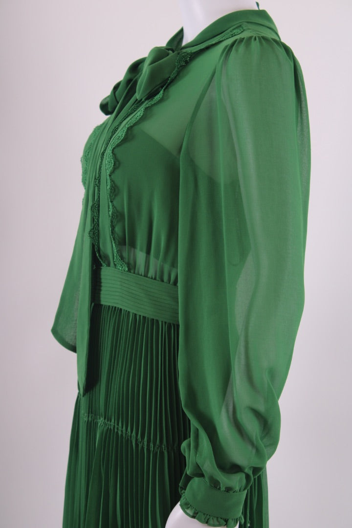 Self Portrait L/S Lace Trim Dress Green 8