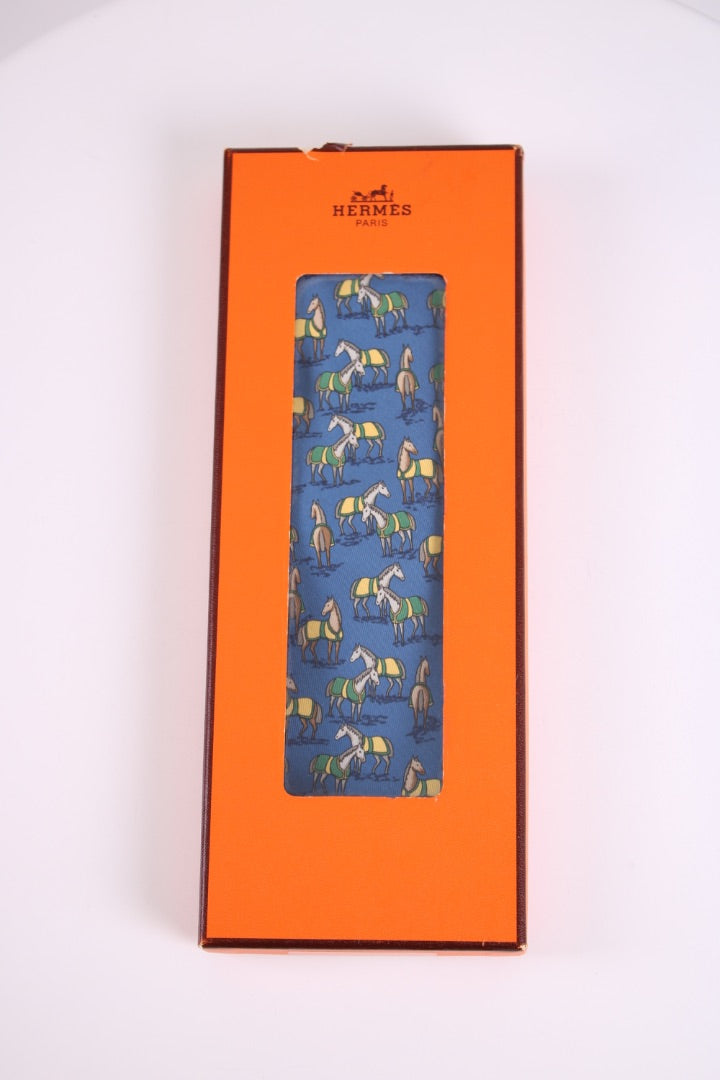 Hermes Horses Tie Blue L