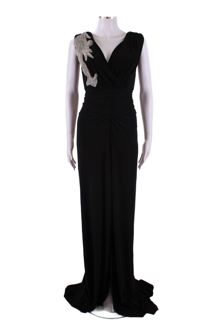 Rhea Costa Evening Beaded Ruched Evening Dress Black XS