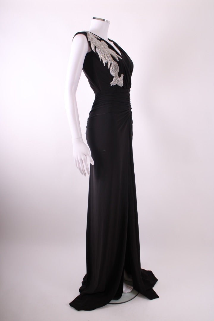 Rhea Costa Evening Beaded Ruched Evening Dress Black XS