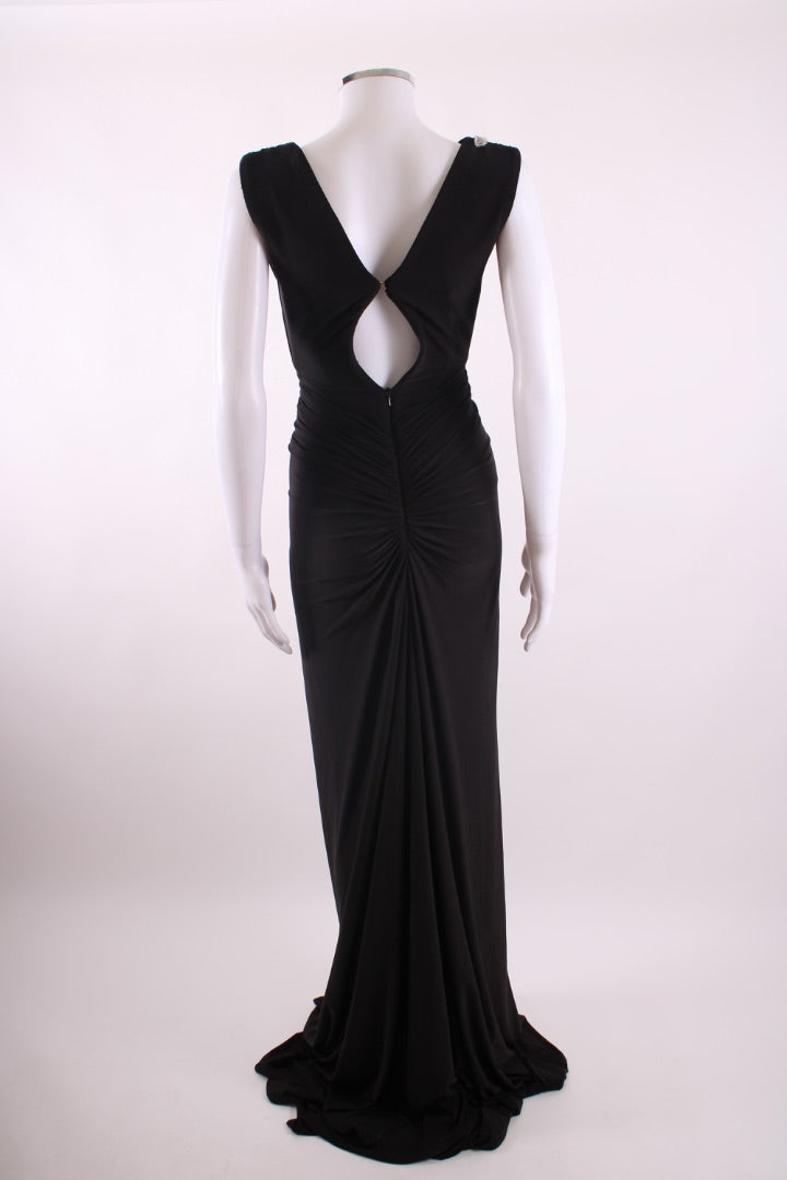 Rhea Costa Evening Beaded Ruched Evening Dress Black XS