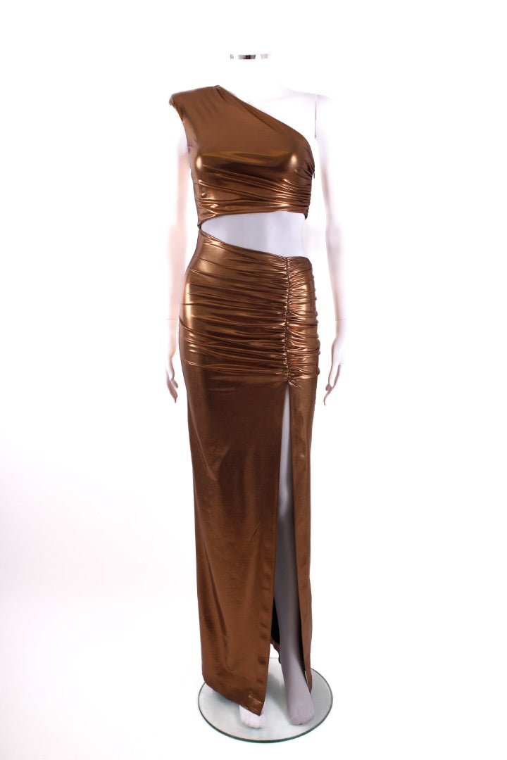 House of Amen Gold Laminated Jersey Dress Gold 10