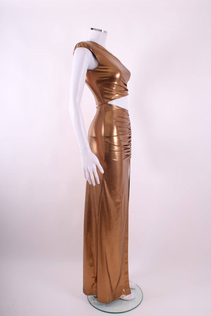 House of Amen Gold Laminated Jersey Dress Gold 10
