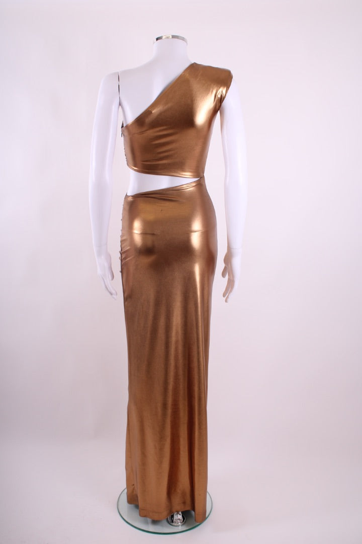 House of Amen Gold Laminated Jersey Dress Gold 10