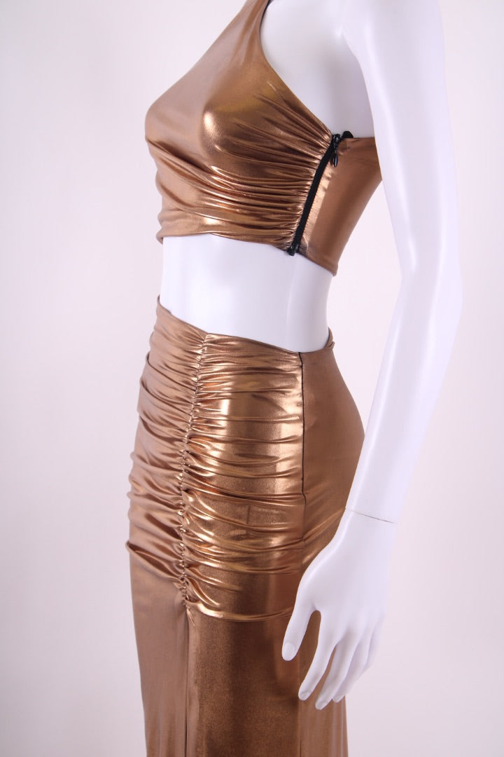 House of Amen Gold Laminated Jersey Dress Gold 10