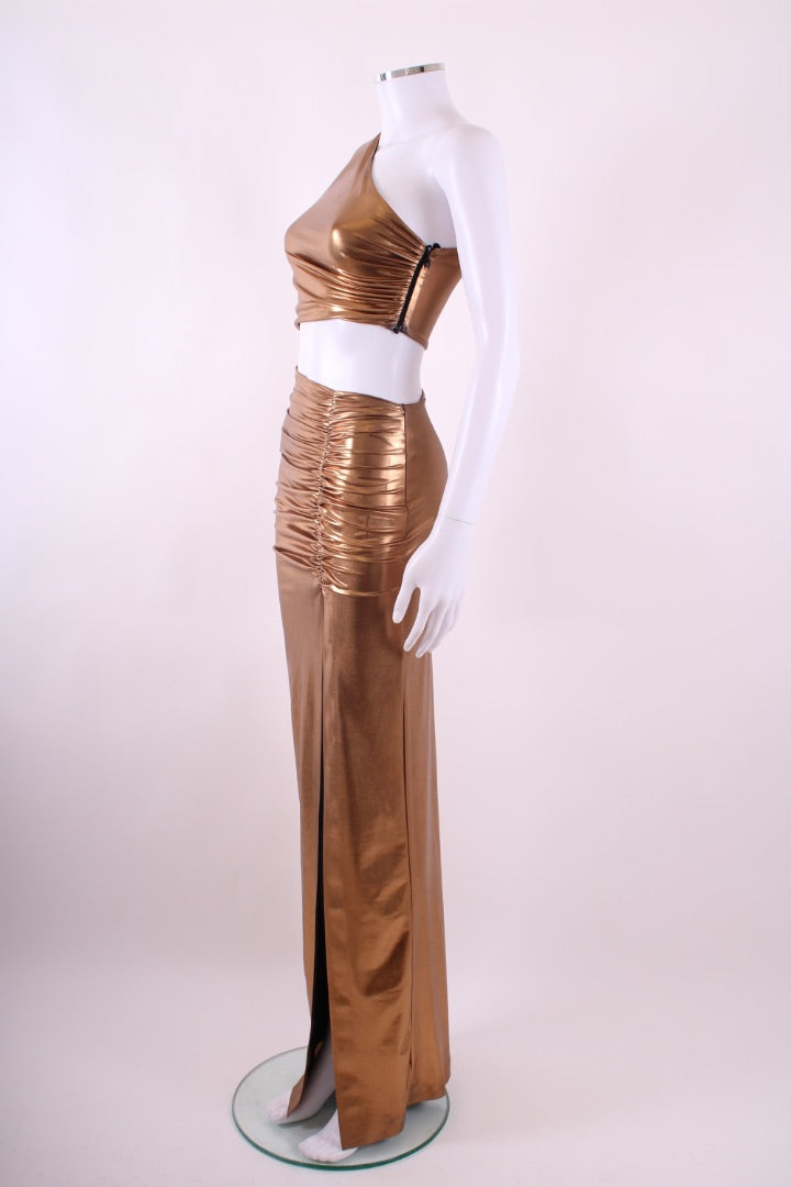 House of Amen Gold Laminated Jersey Dress Gold 10