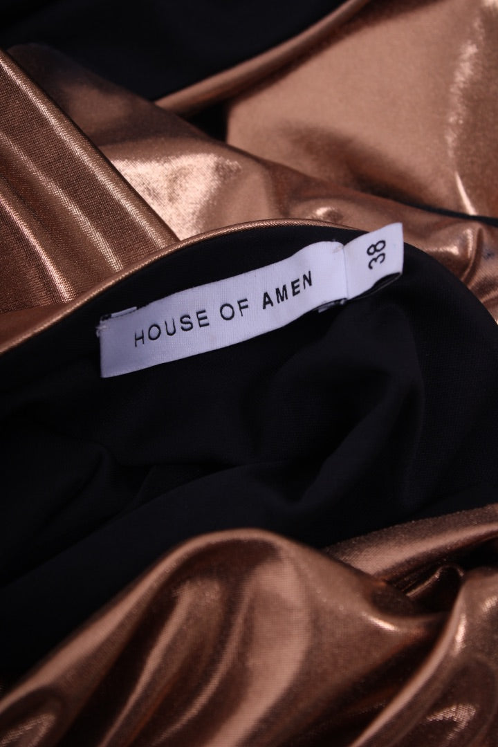 House of Amen Gold Laminated Jersey Dress Gold 10