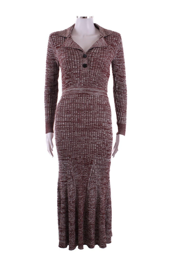 Self Portrait L/S Rib Knit Dress Brown/ Grey S