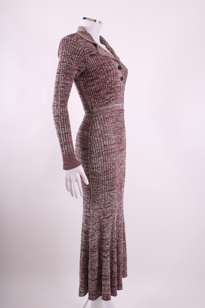 Self Portrait L/S Rib Knit Dress Brown/ Grey S