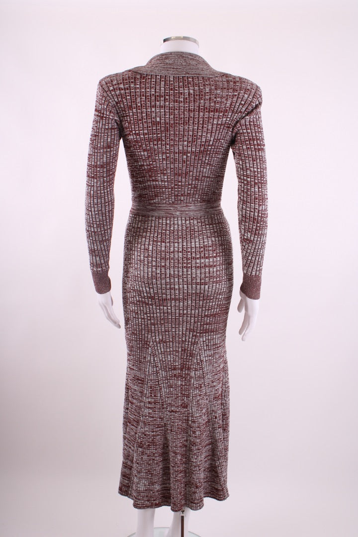 Self Portrait L/S Rib Knit Dress Brown/ Grey S