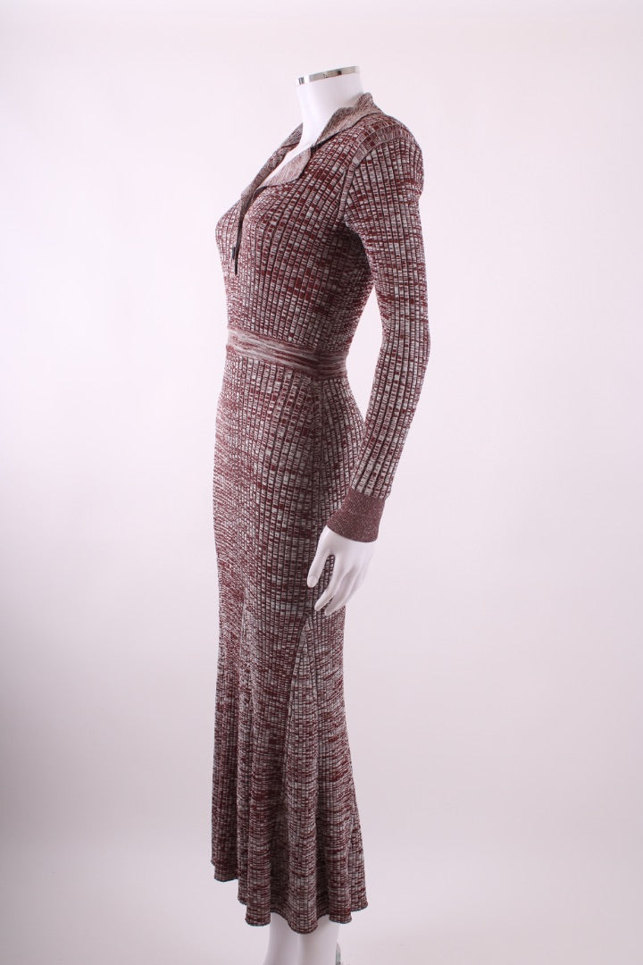Self Portrait L/S Rib Knit Dress Brown/ Grey S