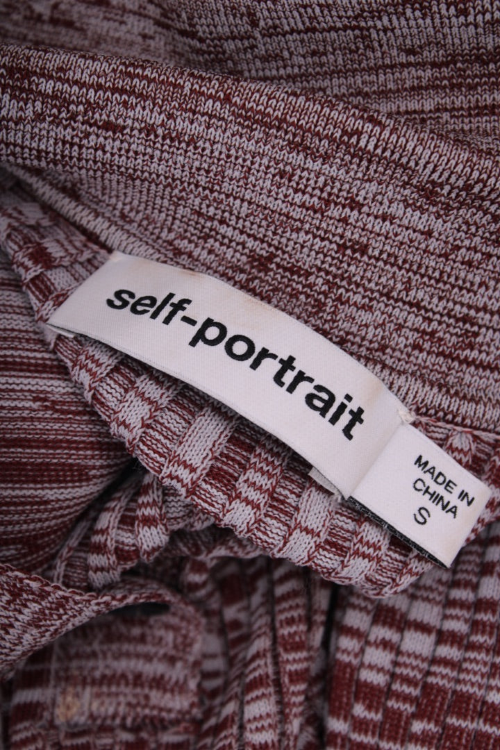 Self Portrait L/S Rib Knit Dress Brown/ Grey S