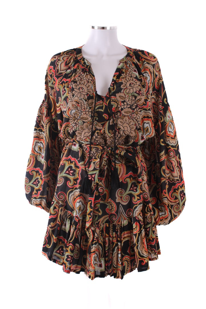 Miss June Dress long sleeved Black patterned One Size