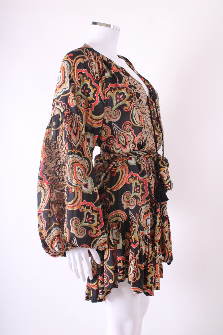 Miss June Dress long sleeved Black patterned One Size