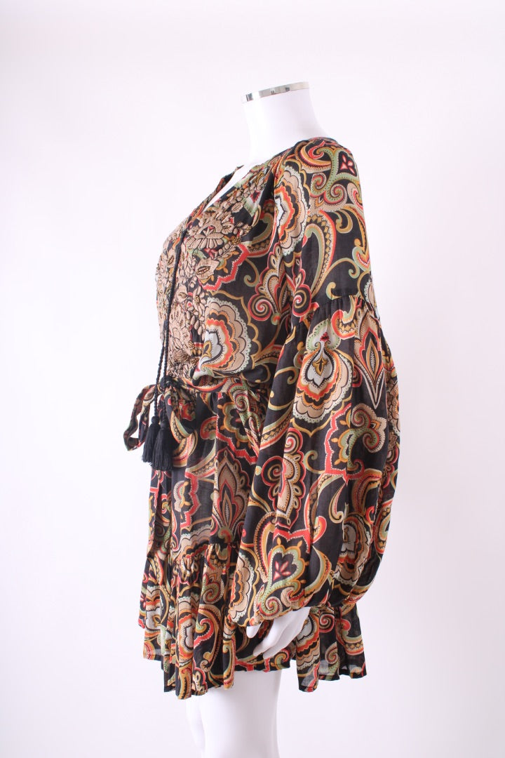 Miss June Dress long sleeved Black patterned One Size