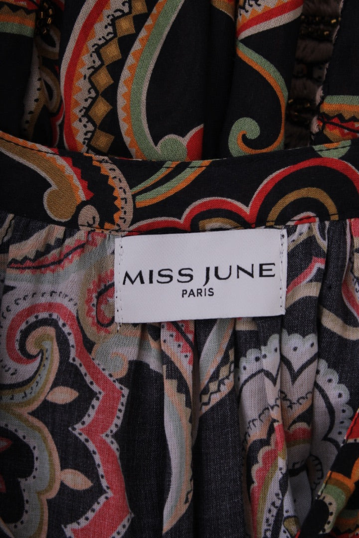 Miss June Dress long sleeved Black patterned One Size