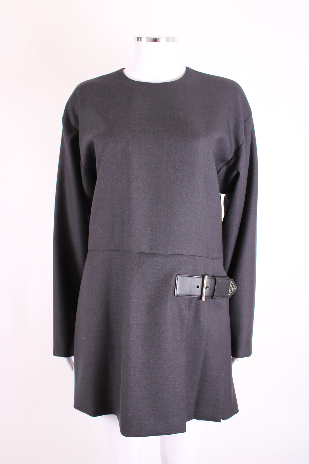 Prada L/S Belt Detail Dress Grey M
