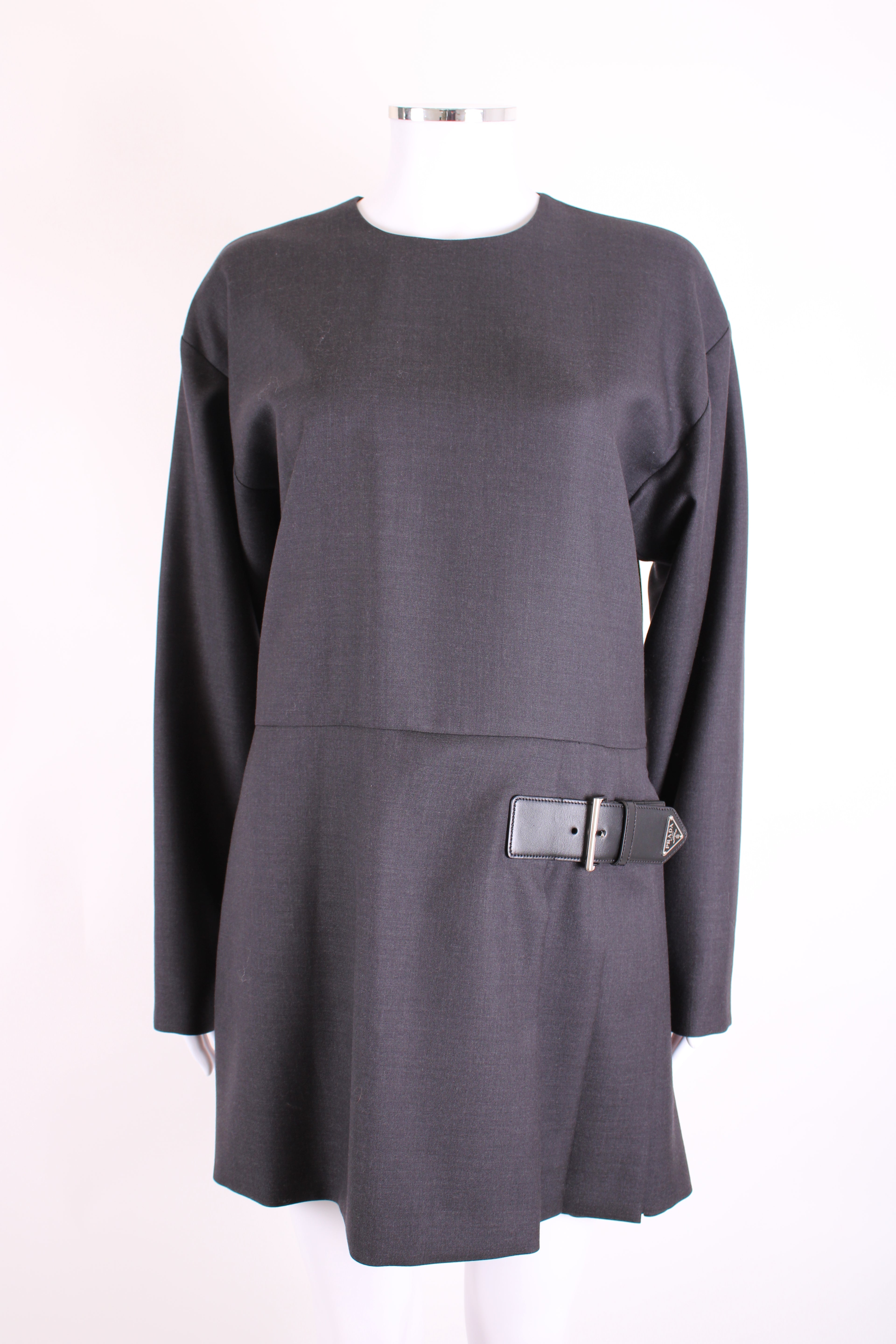 Prada L/S Belt Detail Dress Grey M