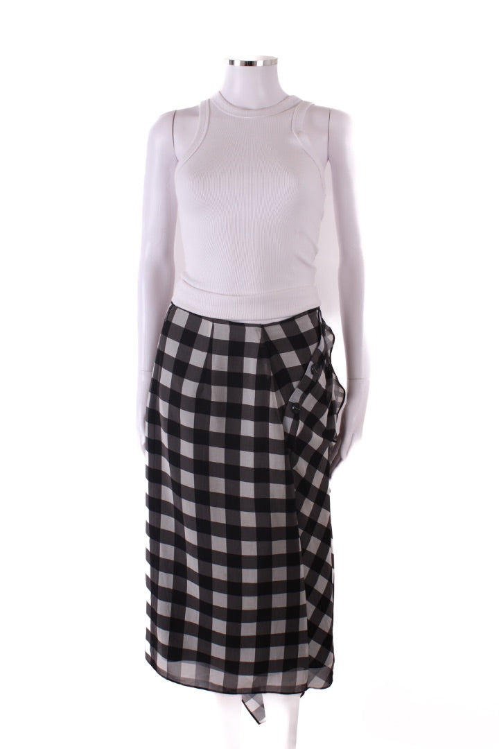 Self Portrait Gingham Midi Skirt Black & White 12
