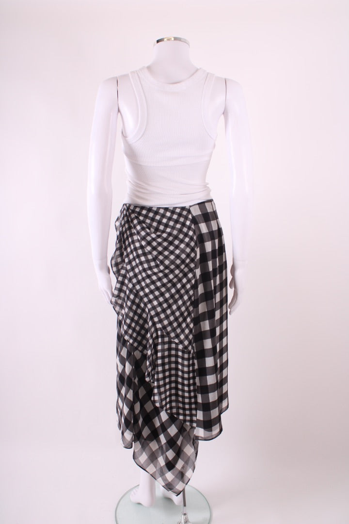 Self Portrait Gingham Midi Skirt Black & White 12
