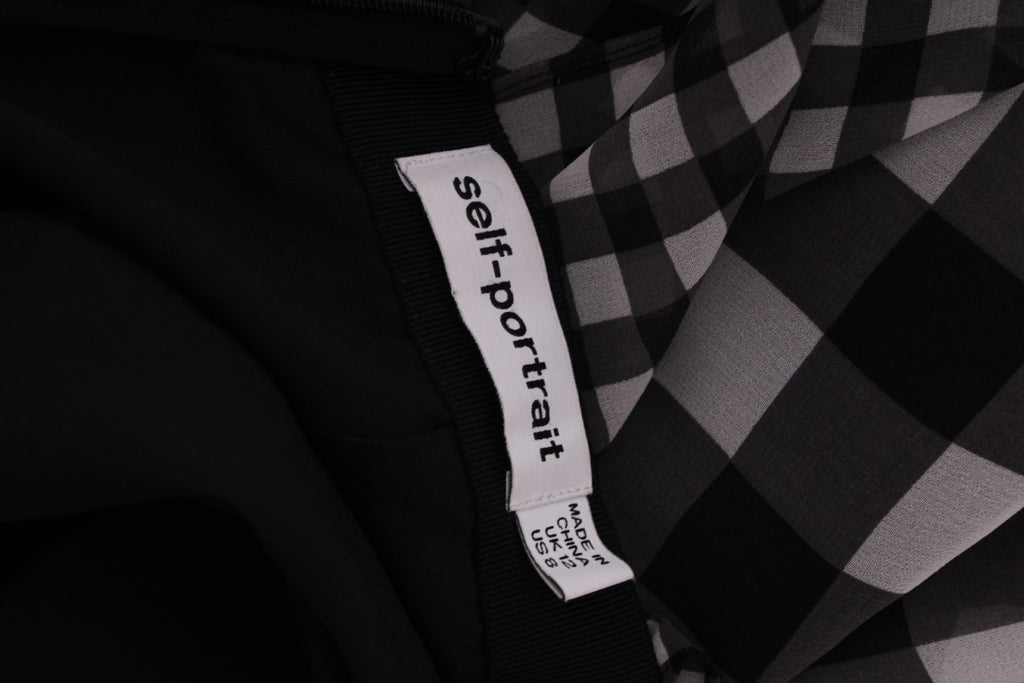 Self Portrait Gingham Midi Skirt Black & White 12
